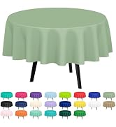 QIKSION 2 Pack Sage Green Plastic Tablecloth Disposable Circle Table Covers Green Table Cloths fo...