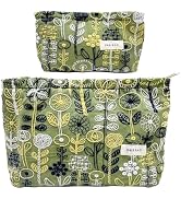 getgto 2 Pcs Makeup Bags, Large Cosmetic Bag Travel Toiletry Bag Organizer for Women, Embroidery ...