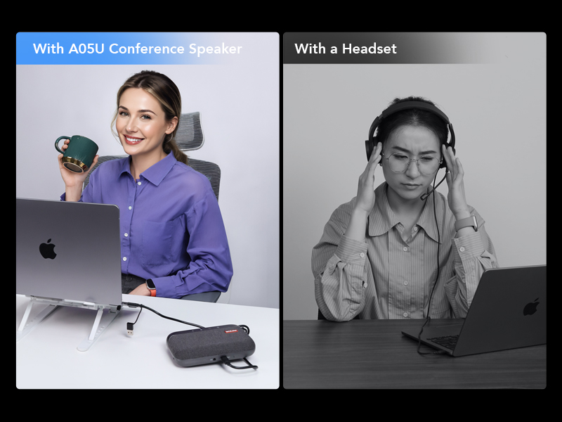 A05U USB Conference Speaker and Microphone, Wired Speakerphone, 360° Noise Cancelling Voice Pickup