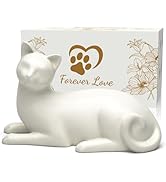 COSOWO Lying Cat Cremation Urn for Cats, White Ceramic Pet Memorial Urn for Cat Ashes, Keepsake U...