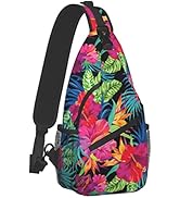 Tropical Hawaiian Flower Sling Bag Crossbody Travel Hiking Chest Backpack Shoulder Daypack for Me...