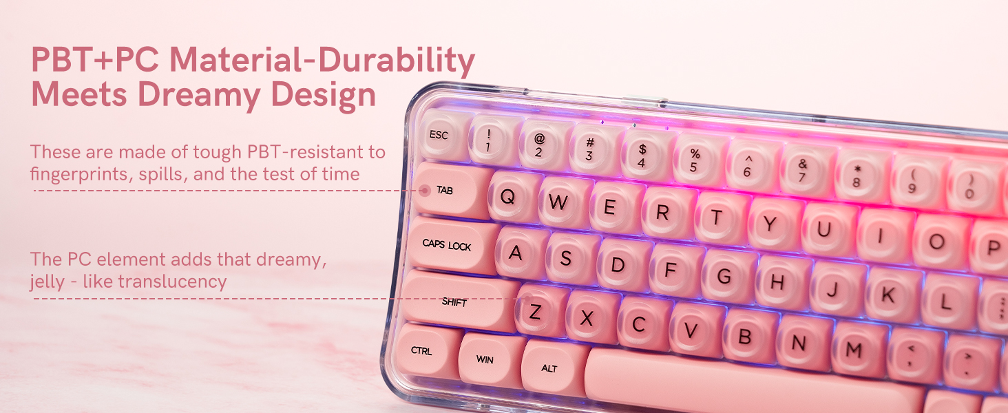Keycaps made of PBT + PC material