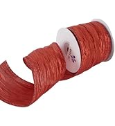 MEEDEE Red Metallic Wired Ribbon 2.5 Inch Metallic Trim Crinkle Wired Ribbons Red Ribbon for Gift...