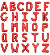 TONIFUL 52 Pieces 16 Inch Red Letter A-Z Balloons,Custom Phrase Mylar Foil Alphabet Letter DIY Pe...