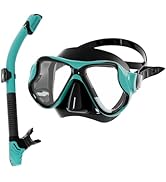 Snorkeling Gear for Adults, Snorkel Mask Set 180 Degree Tempered Glass Anti Fog Goggles Dry Top S...