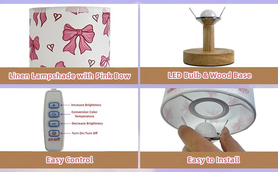 Bow Bedside Night Light for Girls Bedroom