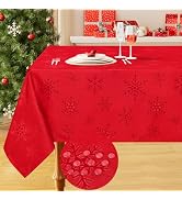 Smiry Jacquard Tablecloth, 60x84 Inch Waterproof Red Snowflake Damask Table Cloth, Rectangle Fabr...