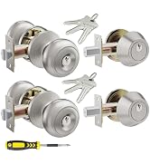 2 Set All Keyed Same Entry Door Knobs and Single Cylinder Deadbolt Combo Set for Entrance and Fro...