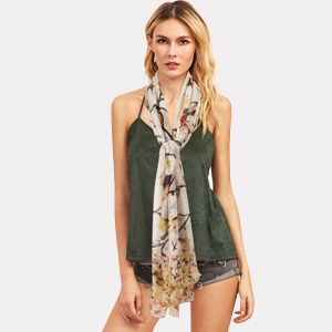 summer scarf with flower bird gift present