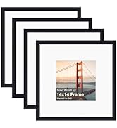 KINLINK 14x14 Picture Frame, Black Square Solid Wood Frames for Pictures 8x8 with Mat or 14x14 wi...