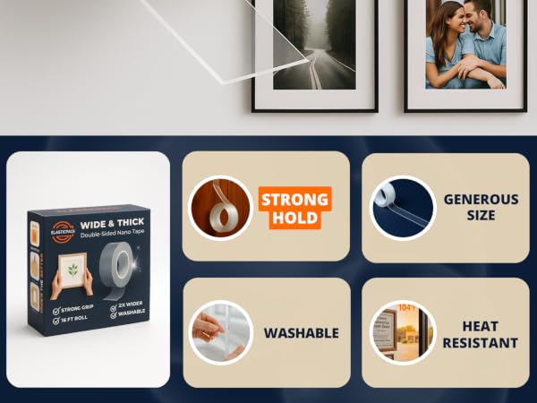 Features stron gholde wider and thicker and longer, Elasticpack double sided tape is heat resistant