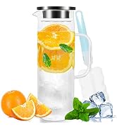 Yirilan Glass Pitcher,51oz/1.5liter Glass Pitcher With Lid,Carafes & Pitchers,Iced Tea Pitcher,Wa...