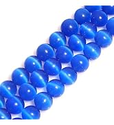 HAAMIIQII 6mm Sapphire Blue Cat Eye Glass Round Crystal Stone Loose Gemstone Beads for Jewelry Ma...