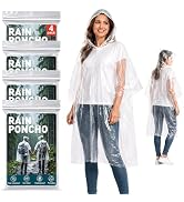 Hydro2Go Disposable Rain Ponchos for Adults, 4 Pack Clear Ponchos with Hood, 40 x 50 Inches Light...