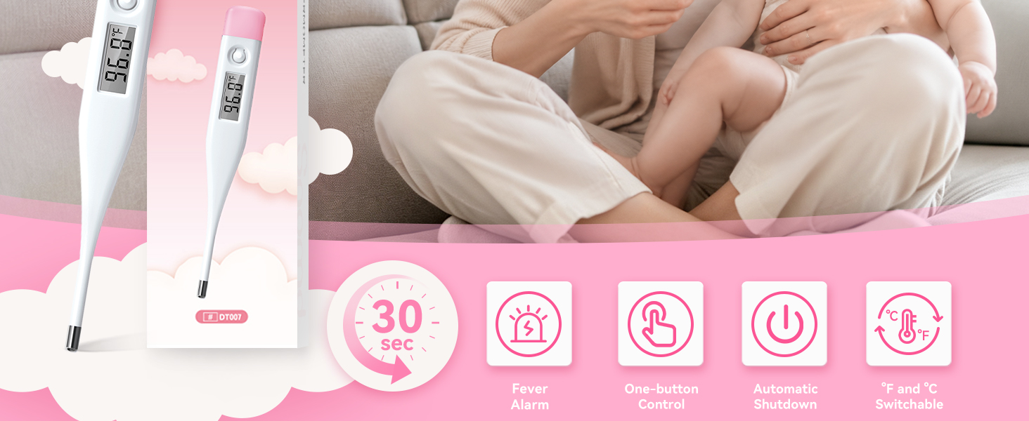 Fever Alarm, One-button Control, Automatic Shutdown, ? and ? Switchable