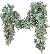 Eucalyptus Garland 6.56 Ft Lush Silver Dollar Eucalyptus Leaves Boxwood Artificial Faux Greenery ...