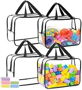 4 Packs Large Toy Storage Bags, Dual Zippers and Portable Handheld Design, Clear Waterproof Toy O...