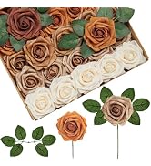 InnoGear Artificial Flowers, 50 Pcs Shades of Earth Tones Foam Fake Roses Bulk with Stems for Aut...
