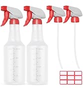 Veco Spray Bottle (2 Pack&2 extra Nozzle,16 Oz) with Measurements and Adjustable Nozzle, HDPE Pla...