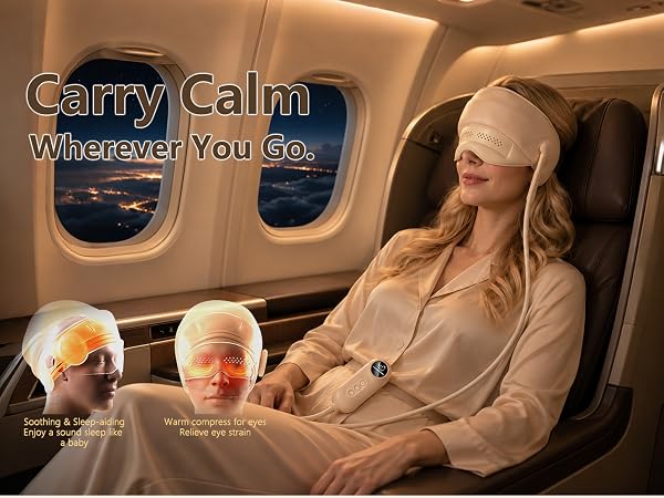 Portable head and eye massager for travel, naps, flights and daily stress relief