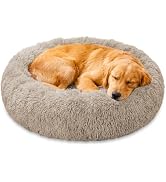 JOLLYVOGUE Fluffy Calming Dog Bed, 36 Inch Large Donut Pet Bed,Cream Brown | Calming Donut Shape,...