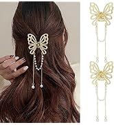 Ahoney 2Pcs Butterfly Clips for Hair, Butterfly Hair Claw Clips with Charms, Metal Fancy Hair Cli...