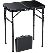 EYPINS Folding Camping Table Portable - Pure Black Aluminum 22.8x15.7'',3 Height Adjustable Small...