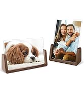 Mixoo Picture Frame 2 Pack - Rustic Wooden Photo Frames with Walnut Wood Base and High Definition...