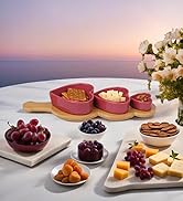 Snack Time Collection Set - 3piece Heart Shaped Durable Porcelain Bowls with Fitted Bamboo Tray