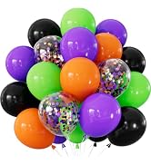 Halloween Balloons, 50 Pcs 12 Inch Black Orange Green Purple Confetti Latex Balloons, for Kids Bi...