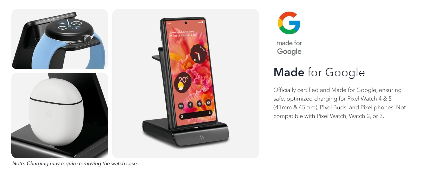 MADE FOR GOOGLE Google’s compatibility standards charging station ensures safe charging