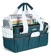 JJRING Craft Organizer Tote Bag for Art Storage, Caddy with Multiple Pockets, Bluish Green Sewing...