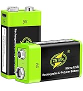 9V Battery 600mAh, 9 Volt USB Lithium Rechargeable Battery, Up to 3000 Cycles with Micro USB Char...