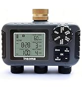 Insoma 3-Zone Sprinkler Timer with Brass Inlet + IPX5 Waterproof | Programmable Auto/Manual Irrig...