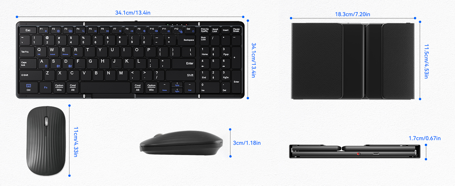 Dimensions of the Wireless Bluetooth Keyboard and Mouse Set