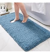 Ruggnovea Bathroom Runner Rug 24x59 Blue Machine Washable Plush Long Bath Mat Thick Non Slip Bath...
