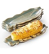 YHOJOY Ceramic Corn on the Cob Dishes, 10" Corn Cob Holders Set of 4, Embossed Corn Trays and Pla...