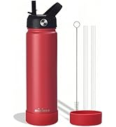 Insulated Stainless Steel Water Bottle with Straw, Ceramic-Lined, BPA-Free & Leak-Proof, 24 oz, Red