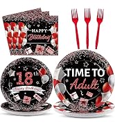 96 Pcs 18th Birthday Party Supplies Paper Plates Napkins Time To Adult Red Black 18 Years Old Bir...
