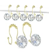 Goowin Shower Curtain Hooks, Crystal Shower Curtain Rings, Stainless Steel Gold Shower Curtain Ho...