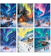 hvdler 24 Pack Northern Lights Christmas Cards with Envelopes and Stickers, 6 Aurora Borealis Des...