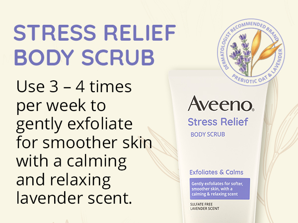 Relaxing Stress Relief body shower scrub calm lavender scent gentle exfoliate smooth soft skincare