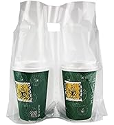 100PCS Clear Handle Drink Drinking Poly Plastic Packaging Bags for Shops Stores Dining Hall Porta...