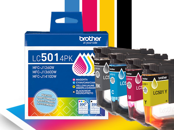 Brother Genuine LC501 4PK standard yield 4-pack black, cyan, magenta, and yellow replacement ink