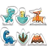 LILIAO Cute Dinosaur Cookie Cutter Set Kids, 6 PC, Stainless Steel