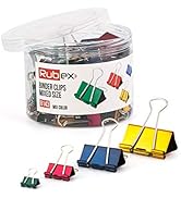 120 RUBEX Binder Clips, Mixed Color and Size Small Medium Large Binder Clips, Binder Clips, Paper...