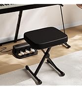 DUMOS Adjustable Piano Bench - 3-Level Height X-Style Portable Folding Stool with Thick Padded Se...