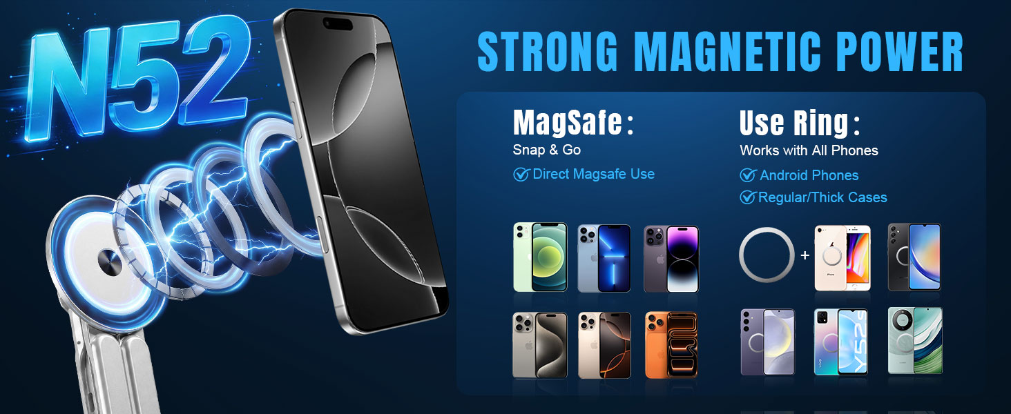 N52 strong magnet MagSafe compatible phone stand android samsung galaxy mount iphone pro max holder