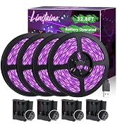 33FT USB Black Lights LED Strip, Battery Operated Black Light Tapestry Light, 300LEDs Blacklight ...