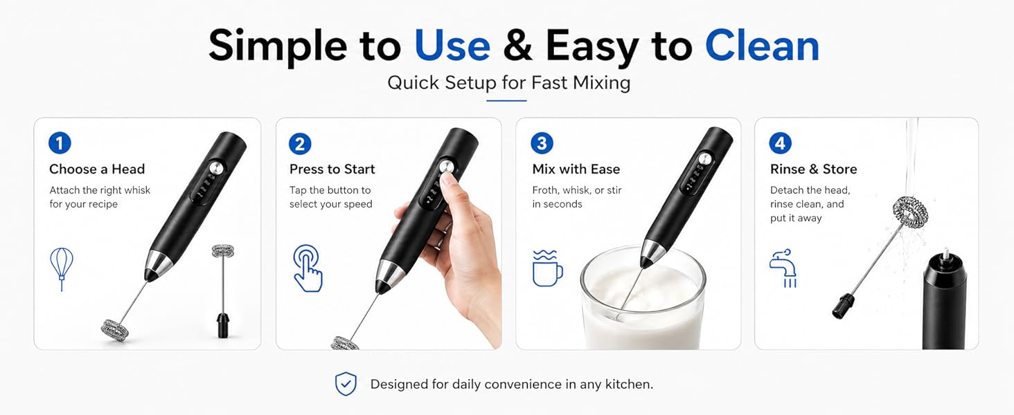Rechargeable Electric Whisk with 3 Heads